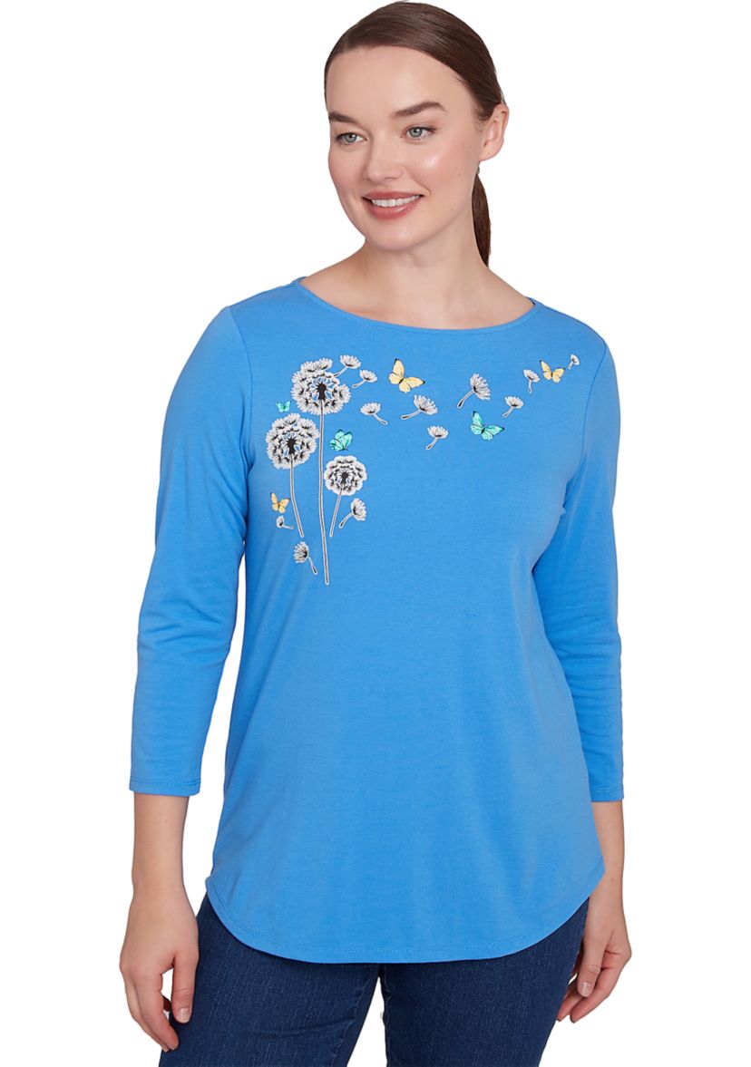 Womens Boat Neck Spring Dandelion Solid Knit Top