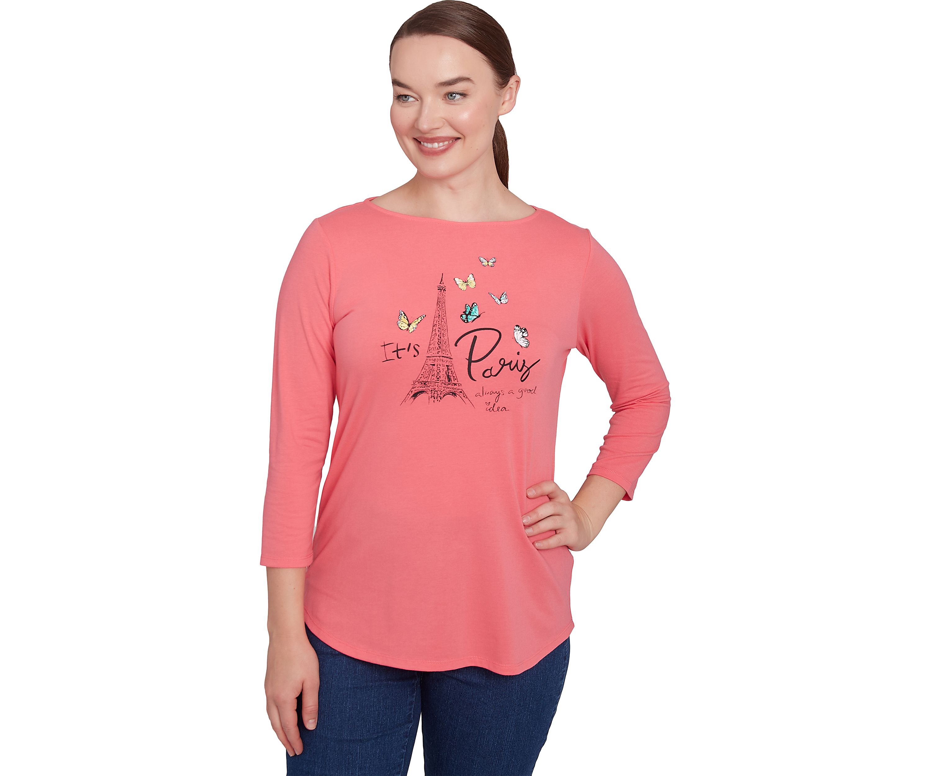 Womens Boat Neck Spring In Paris Solid Knit Top