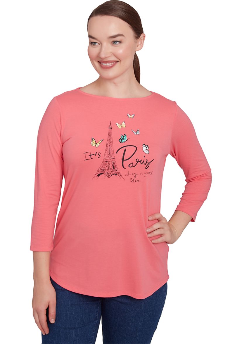 Womens Boat Neck Spring In Paris Solid Knit Top