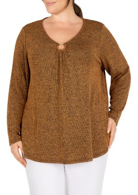 Ruby Rd Women's Plus Size Rib Knit O-Ring Top