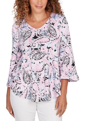 Ruby Rd Women's V-Neck Paisley Ruffle Sleeve Knit Top | Belk