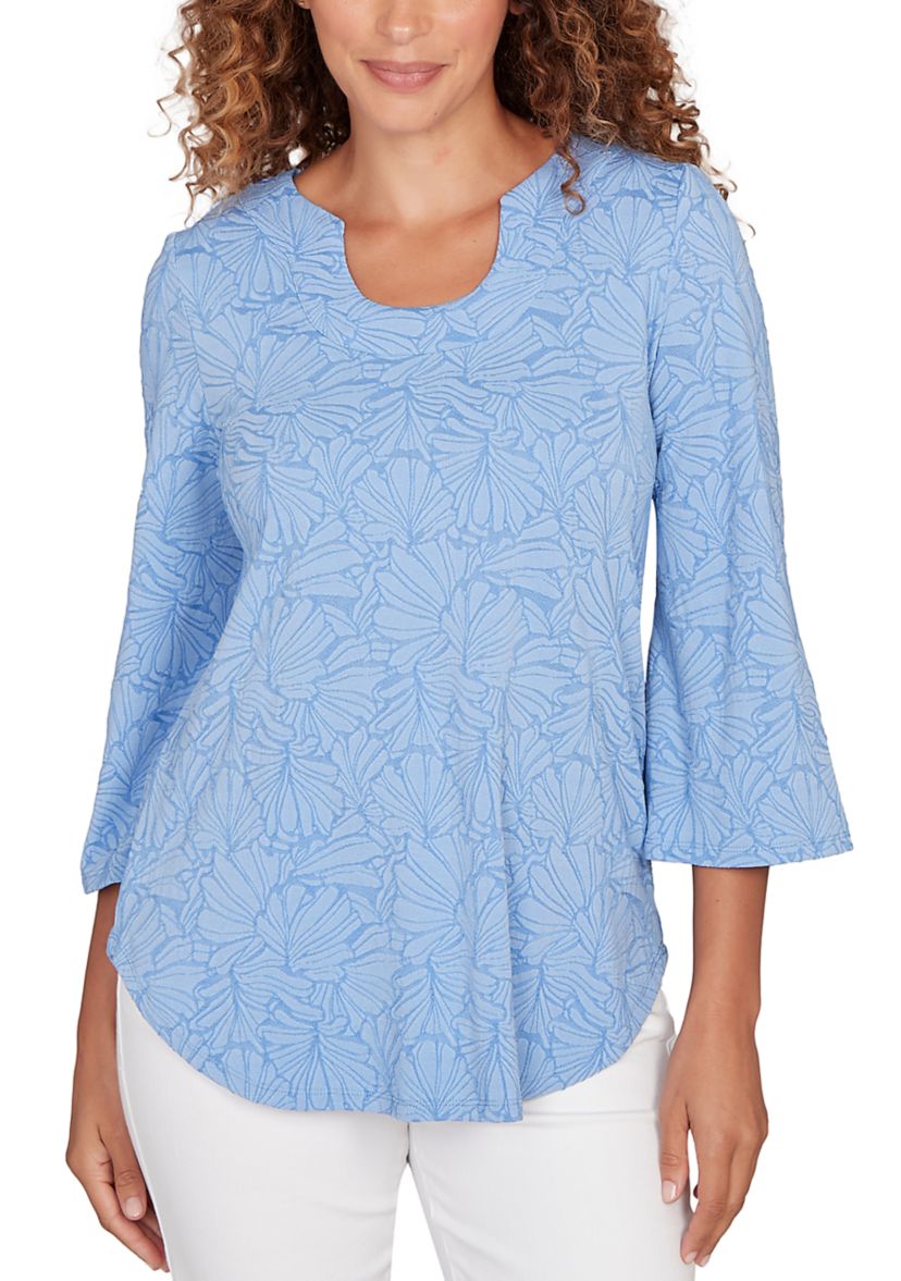 Ruby Rd Petite Horseshoe Neck Solid Floral Jacquard Top | Belk