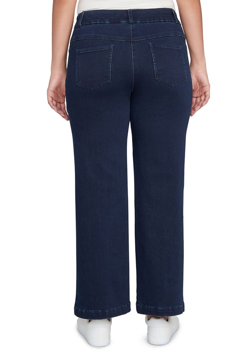 Womens Drawstring Terry Denim Wide Leg Jeans