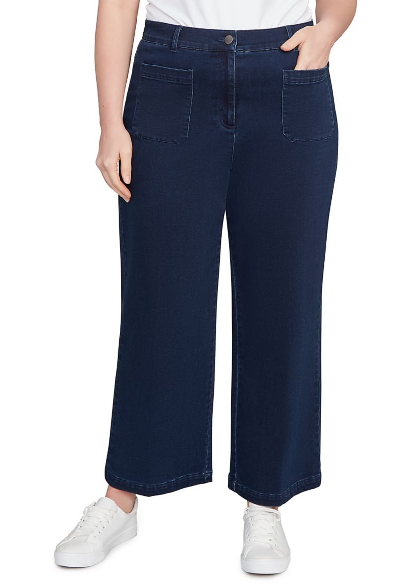 Plus Size Terry Denim Wide Leg Jeans