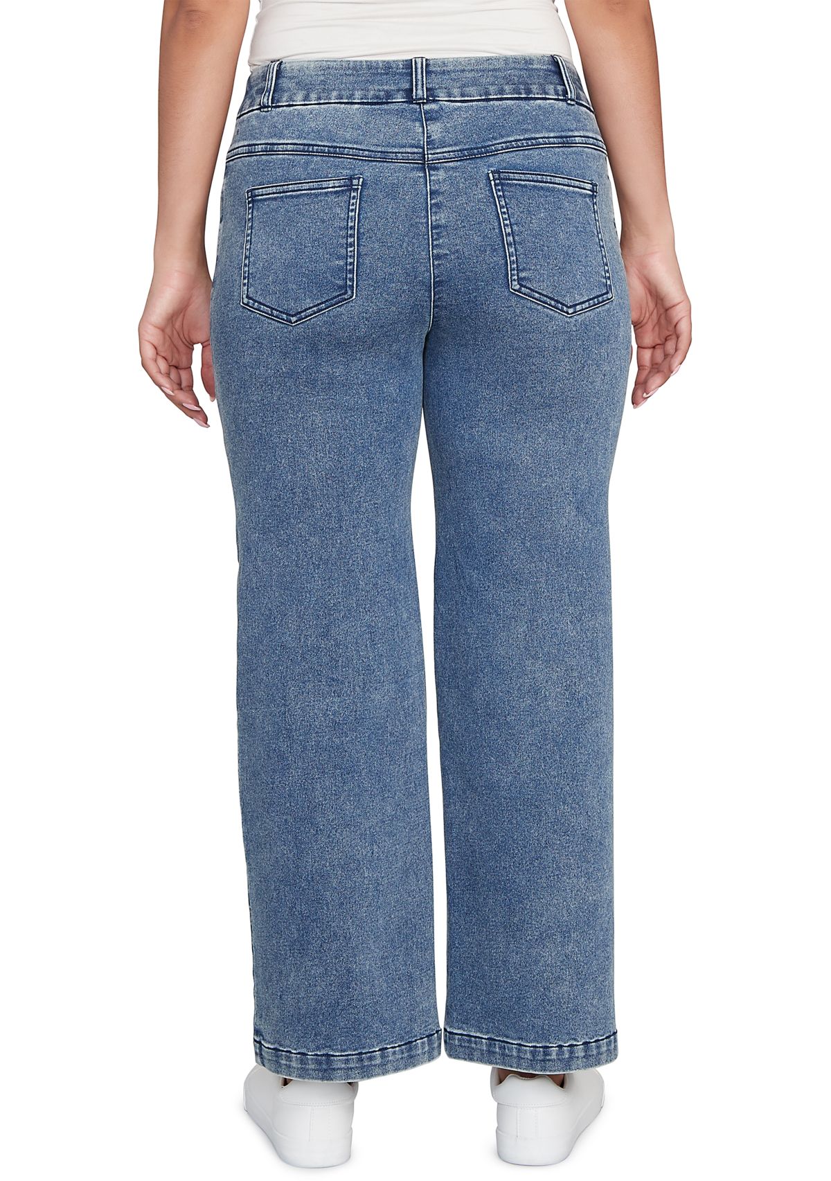 Petite Drawstring Terry Denim Wide Leg Jeans