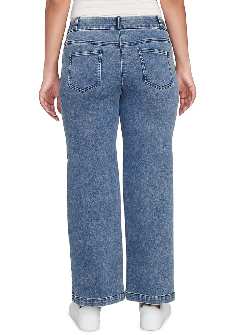Petite Drawstring Terry Denim Wide Leg Jeans