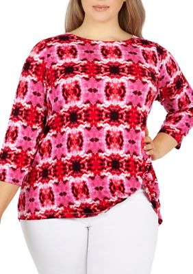 Ruby Rd Women's Plus Size Tie Dye Twist Top