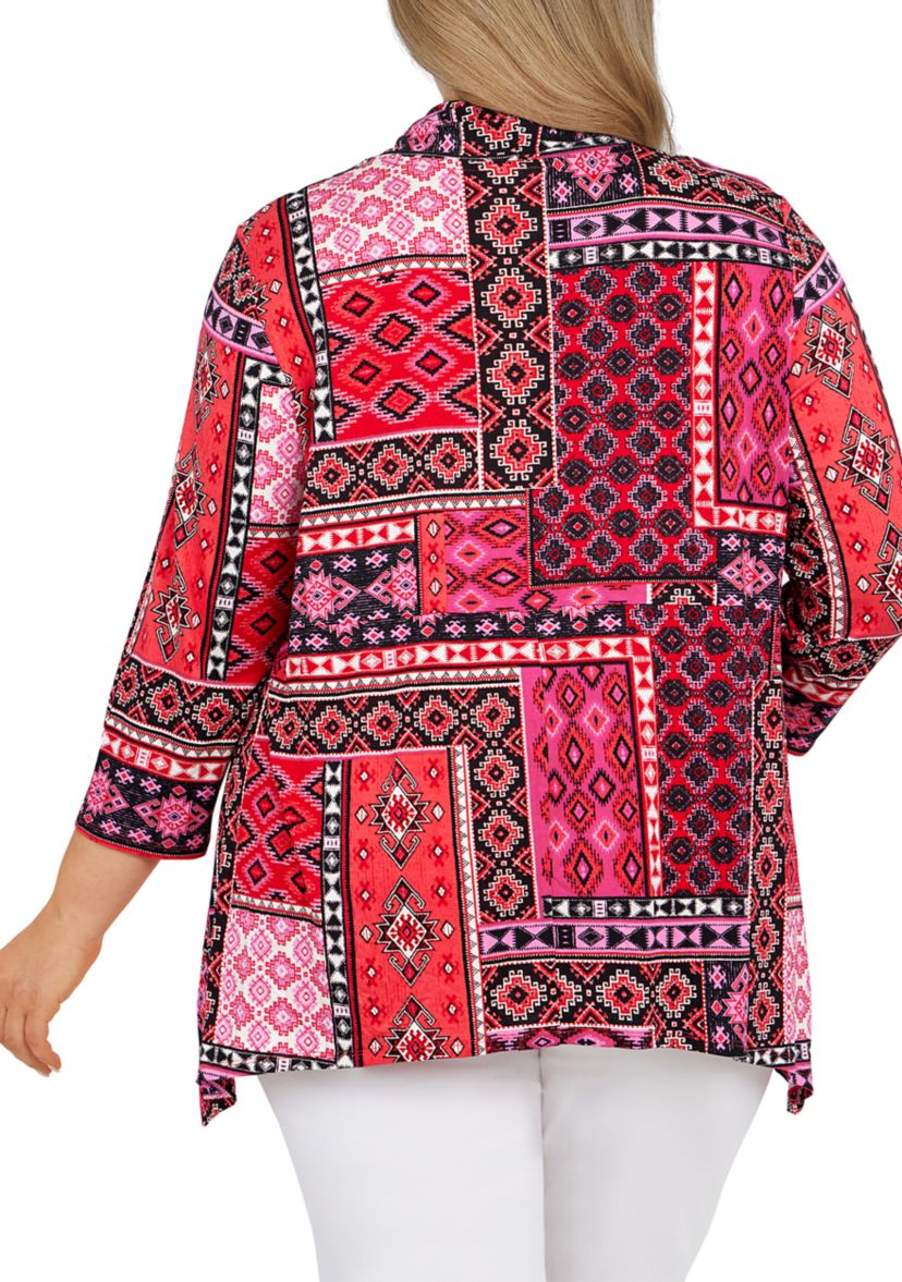 Plus Size Patchwork Cowl Neck Top 