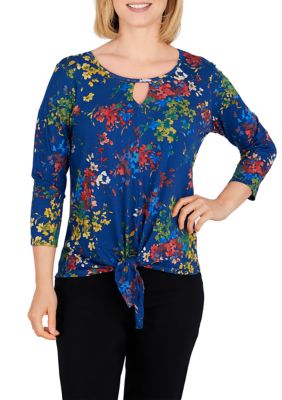 Ruby Rd Women's Plus Size Jersey Knit Floral Flounce Top
