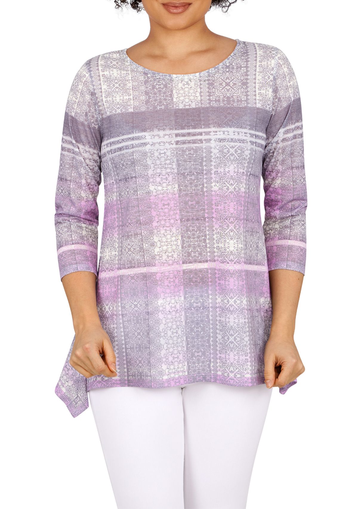 Petite Printed Plaid Top