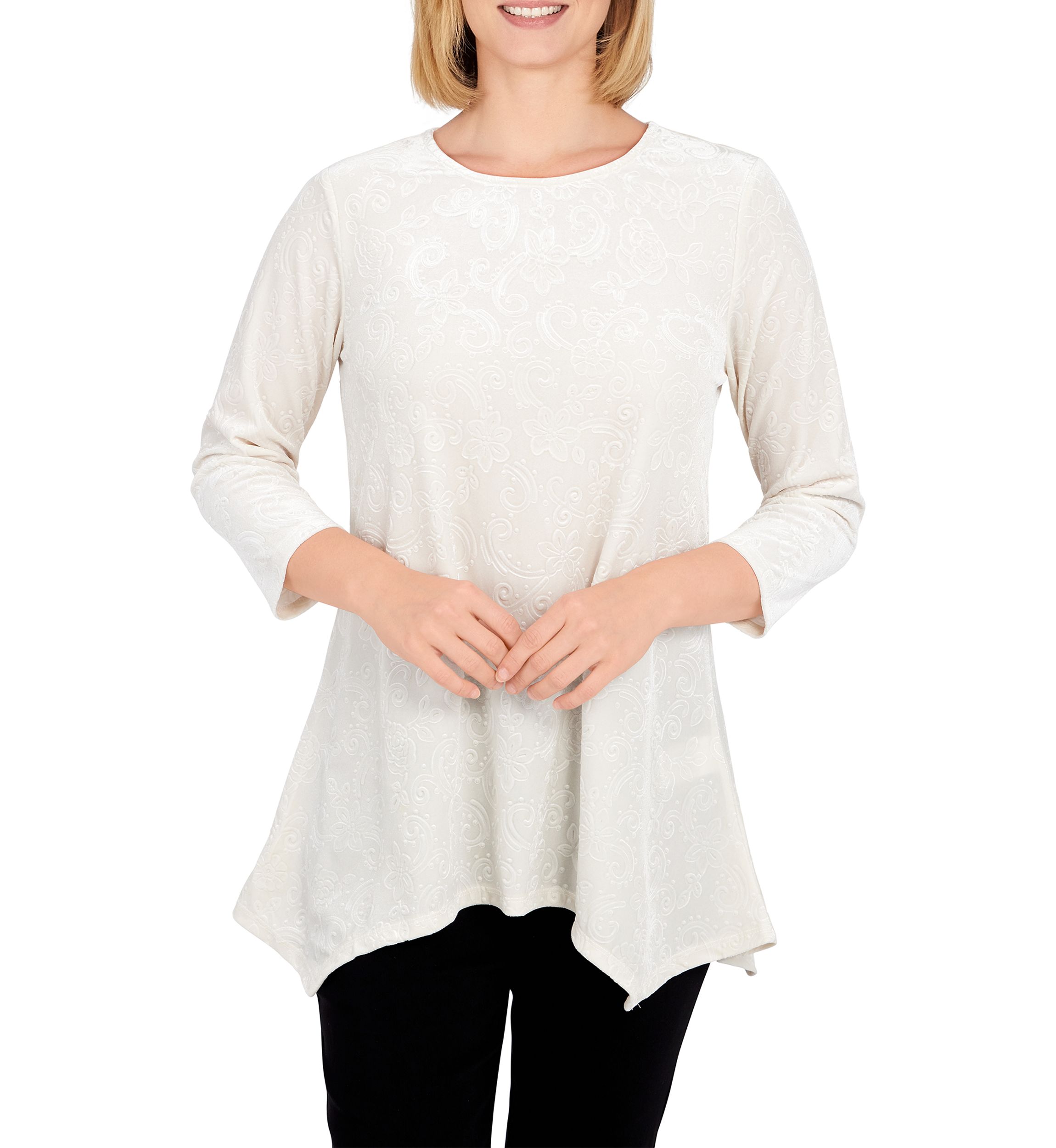 Womens Scroll Velour Top