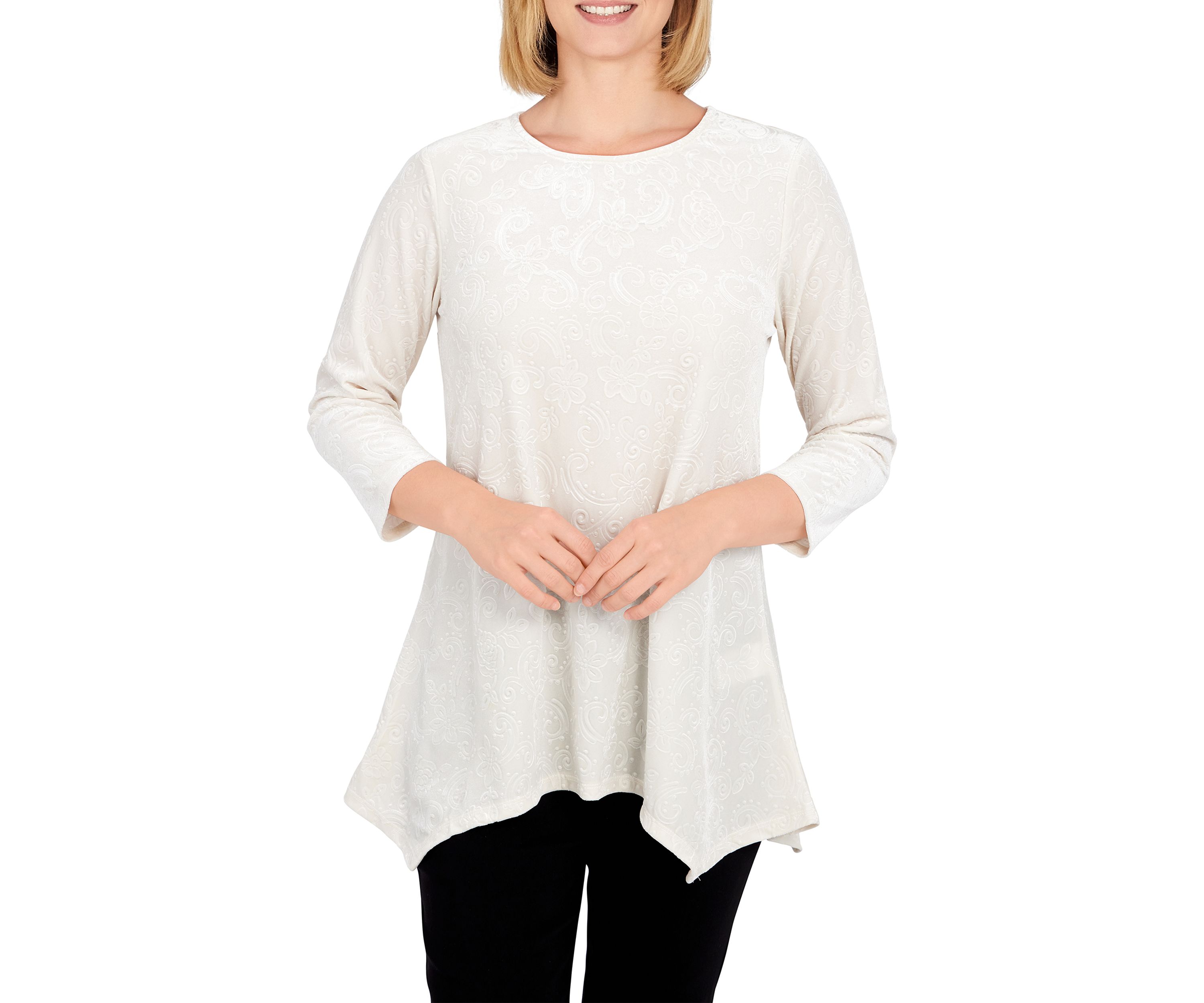 Womens Scroll Velour Top