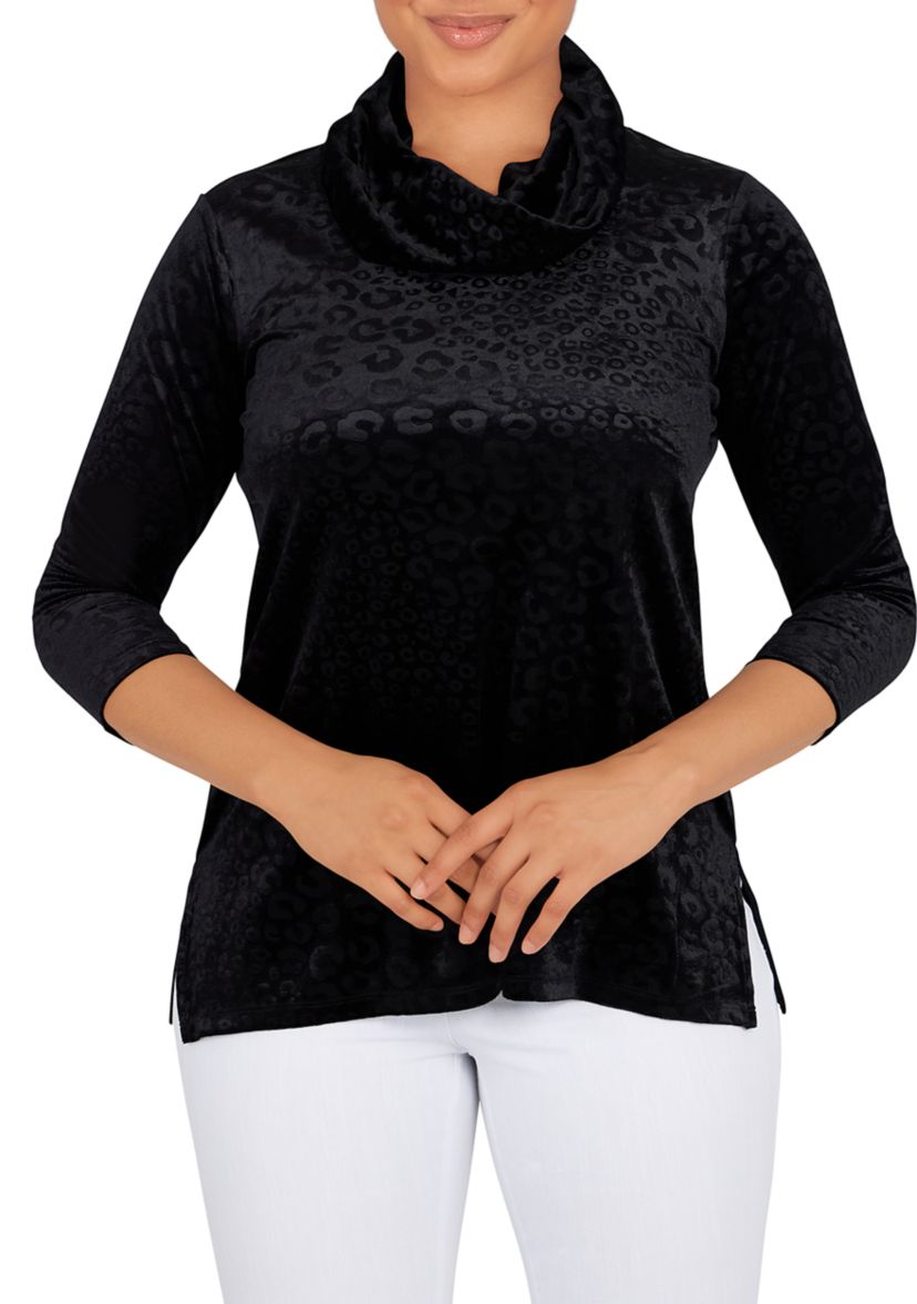 Womens Embossed Velour Cowl Neck Top
