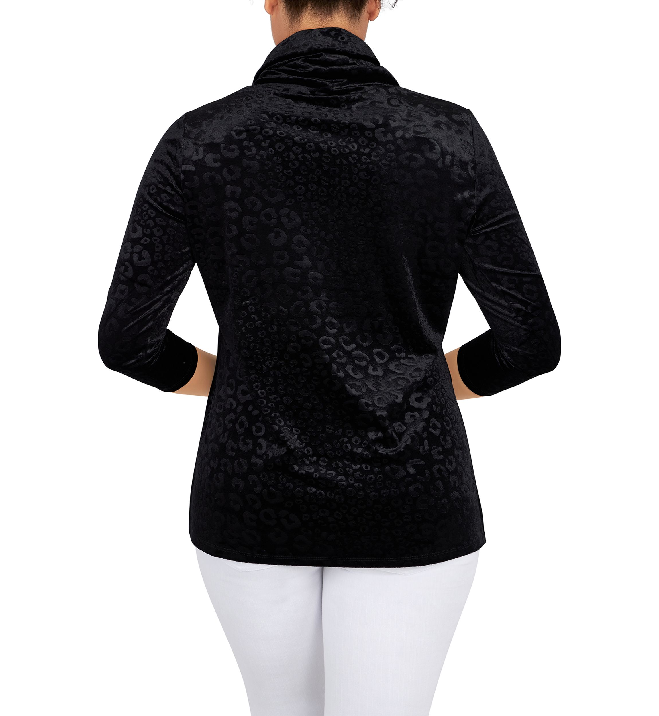 Womens Embossed Velour Cowl Neck Top