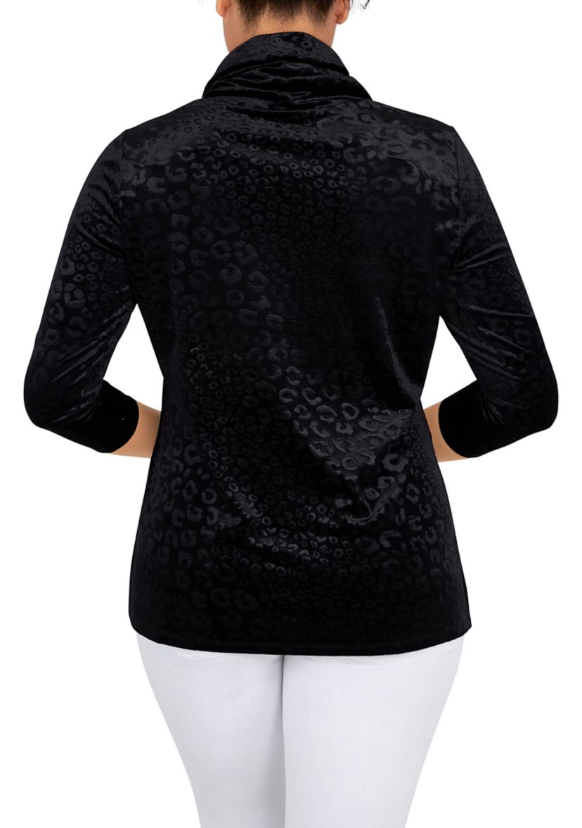 Womens Embossed Velour Cowl Neck Top