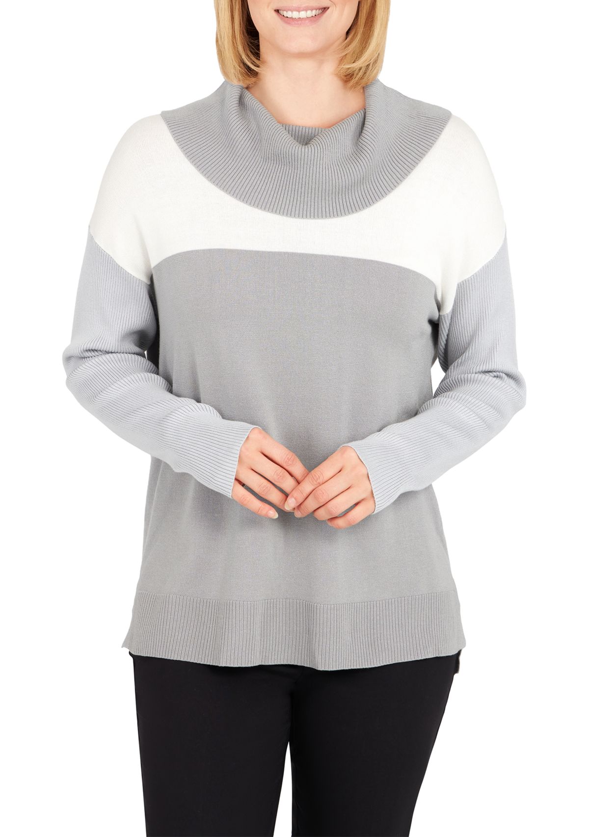Womens Color Block Cowl Neck Sweater