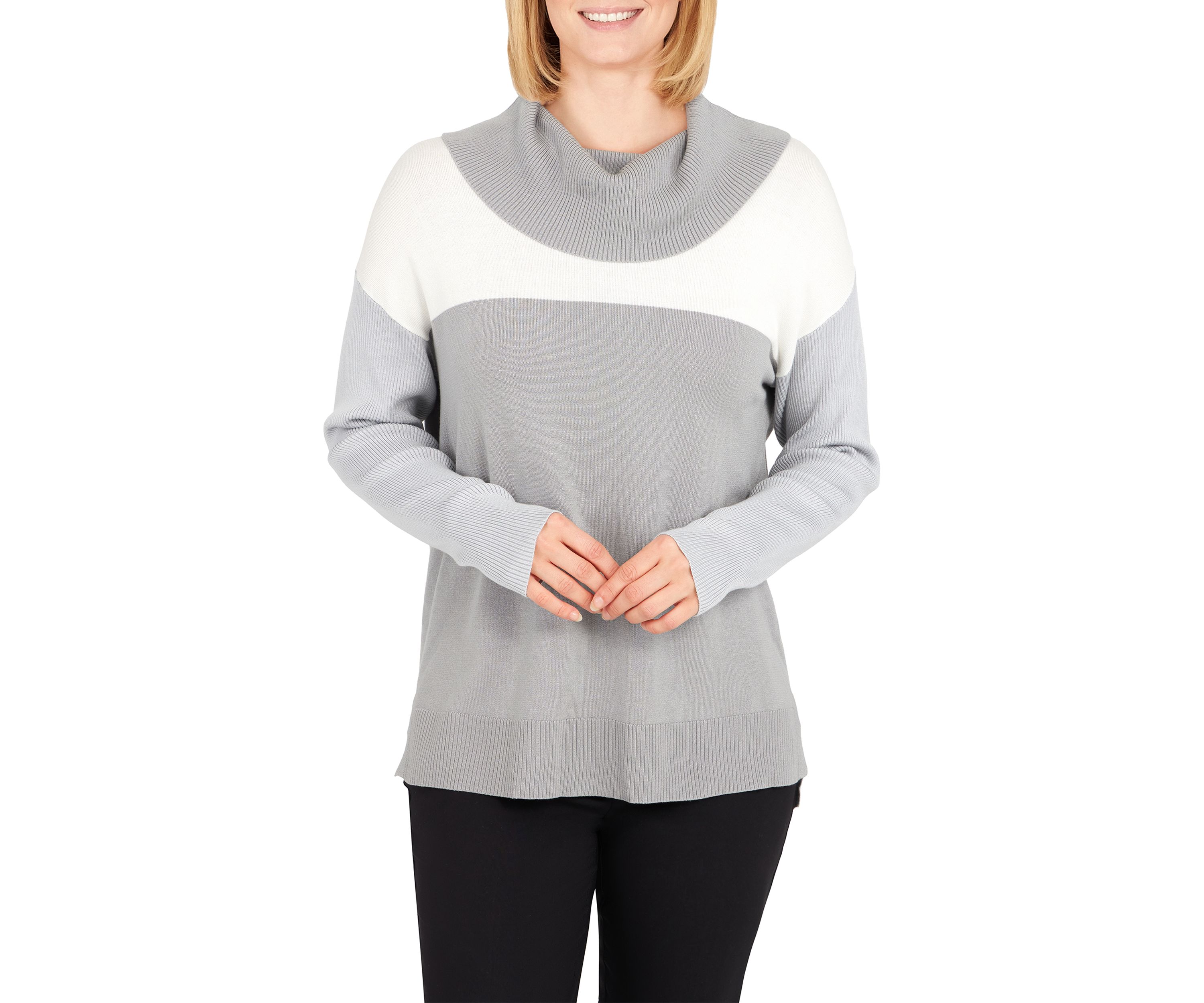 Womens Color Block Cowl Neck Sweater
