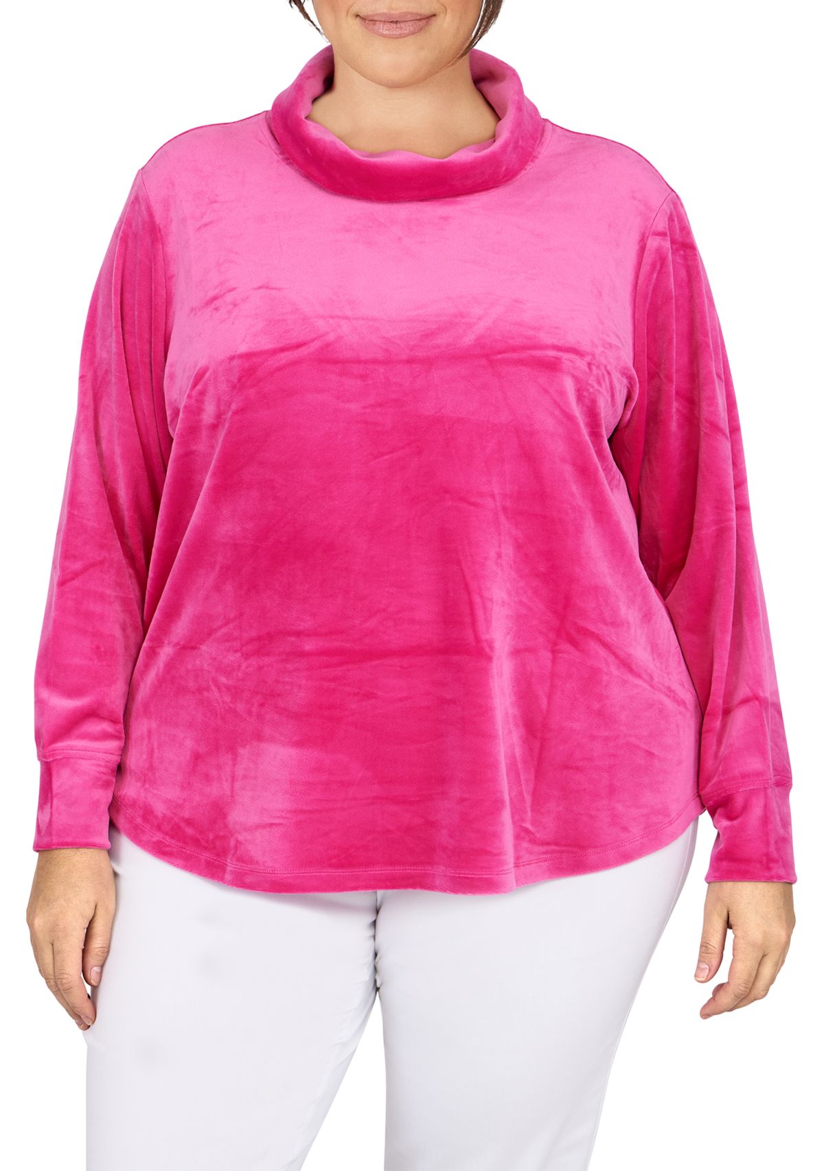 Plus Size Solid Velour Cowl Neck Top