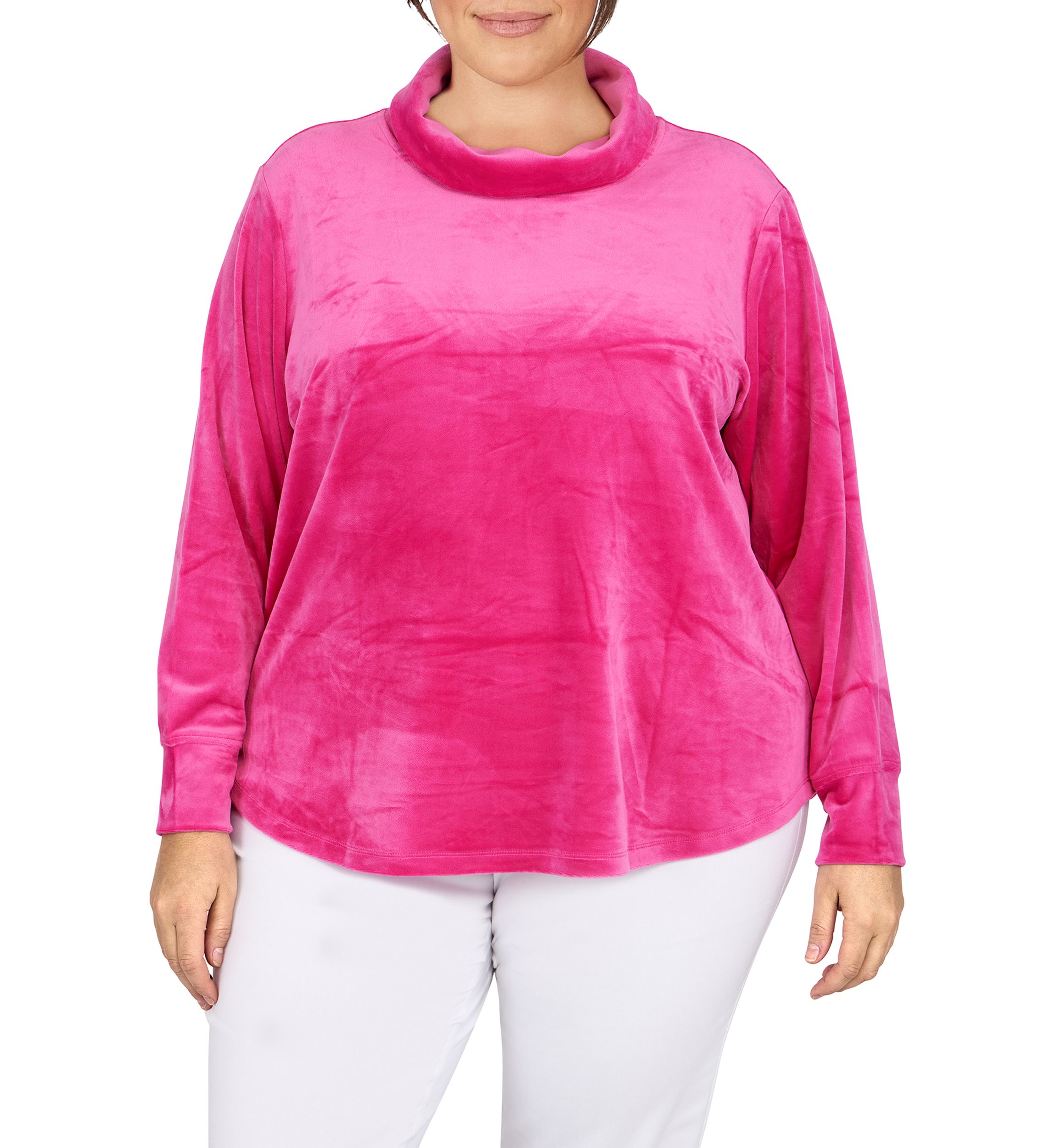 Plus Size Solid Velour Cowl Neck Top