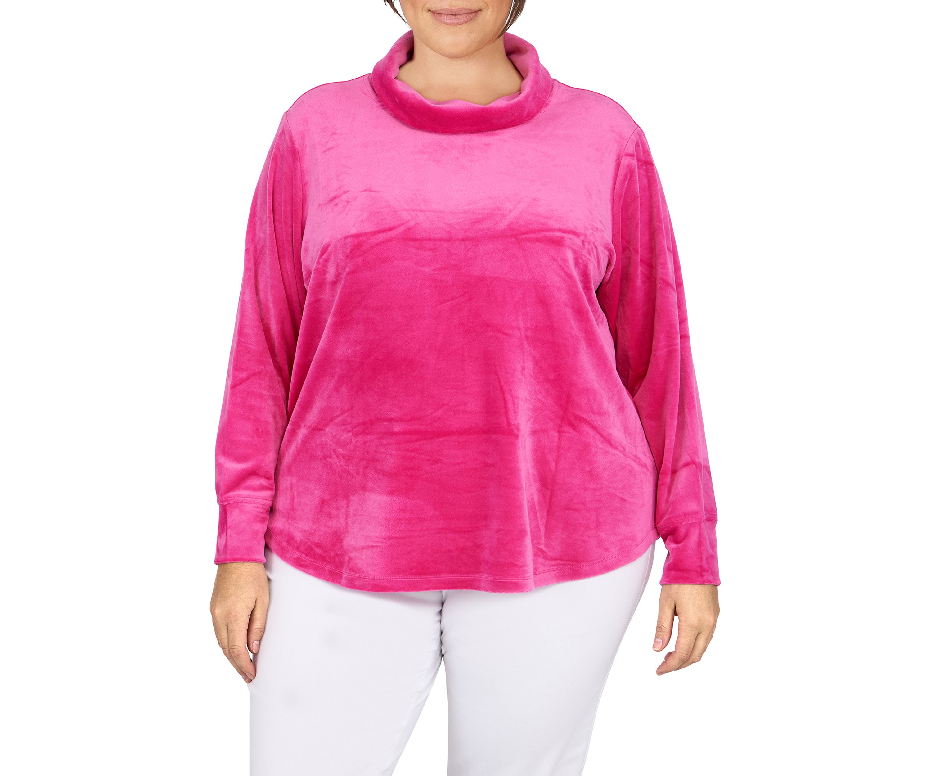 Plus Size Solid Velour Cowl Neck Top