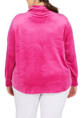 Plus Solid Velour Cowl Neck Top