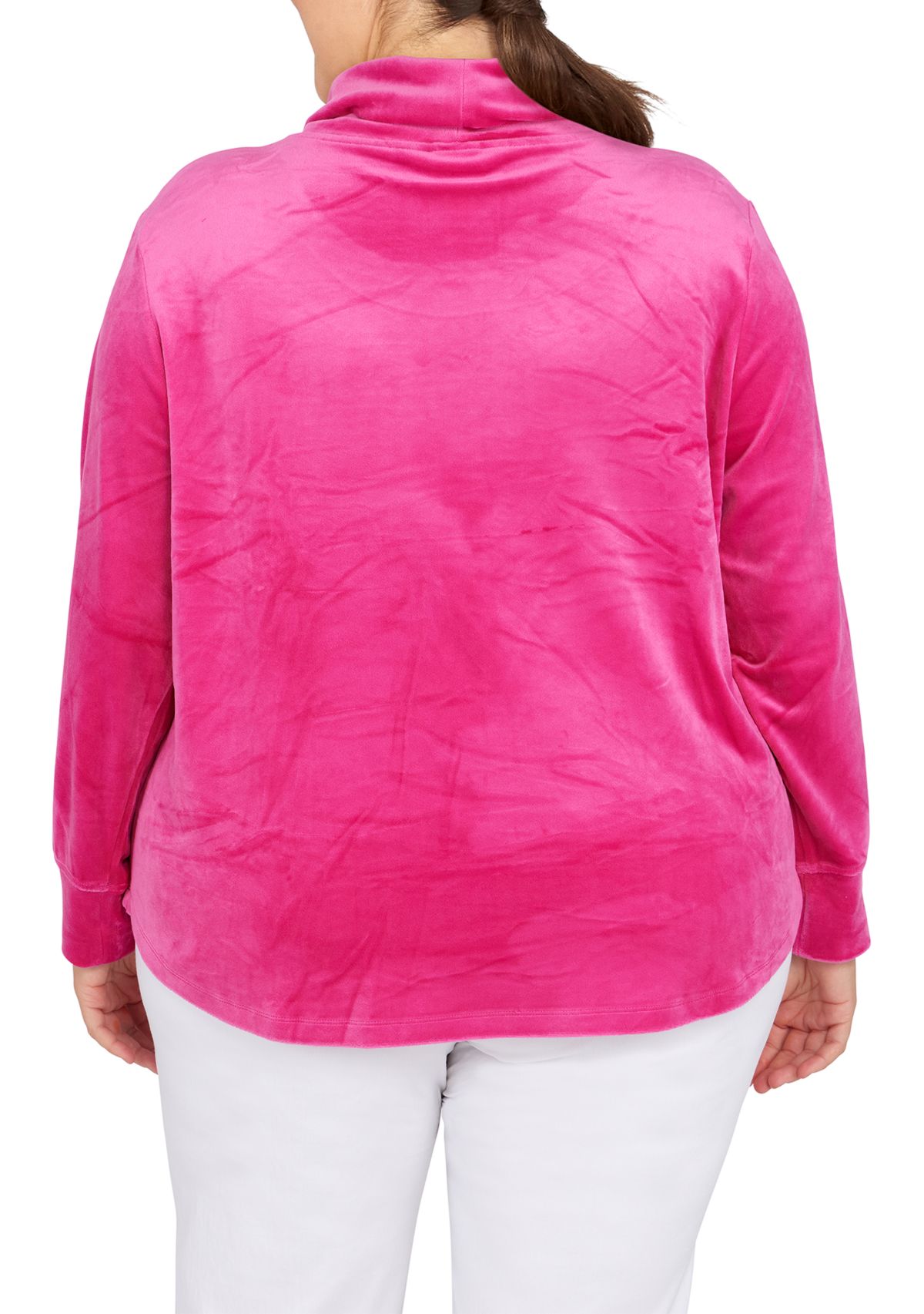 Plus Size Solid Velour Cowl Neck Top