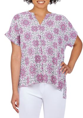 Oh Happy Day V-neck Tile Print Top