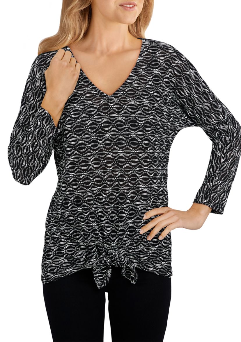 Womens Tie Front Knit V-Neck Top