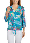 Womens Hot Tropics Palm Print Tie Front Top