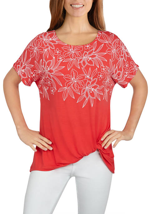 Ruby Rd Womens Floral Puff Print Short Sleeve