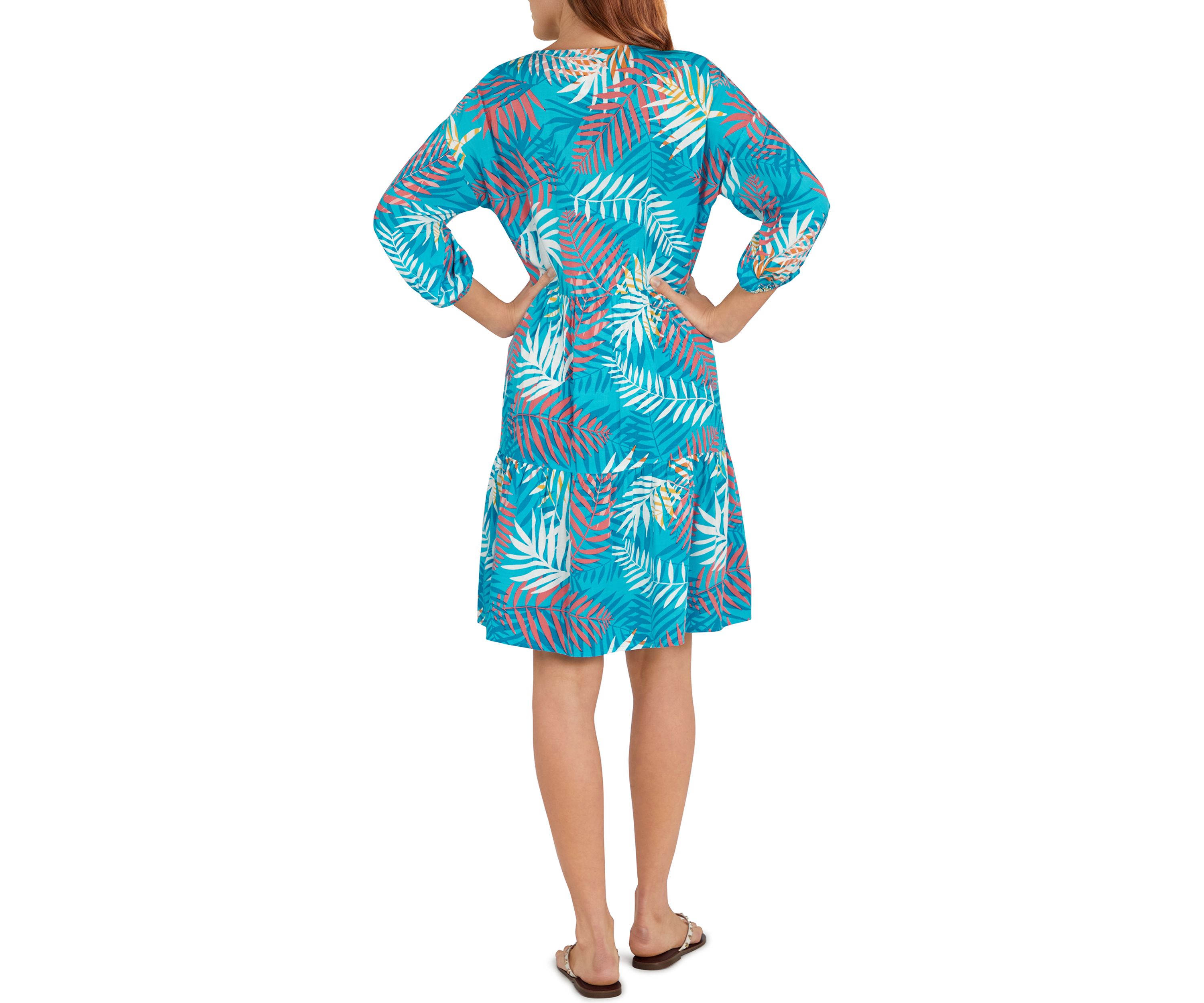 Womens Hot Tropics Tiered V-Neck Palm Print Dress