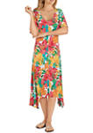Womens Hot Tropics Tropical V-Neck Hibiscus Dress