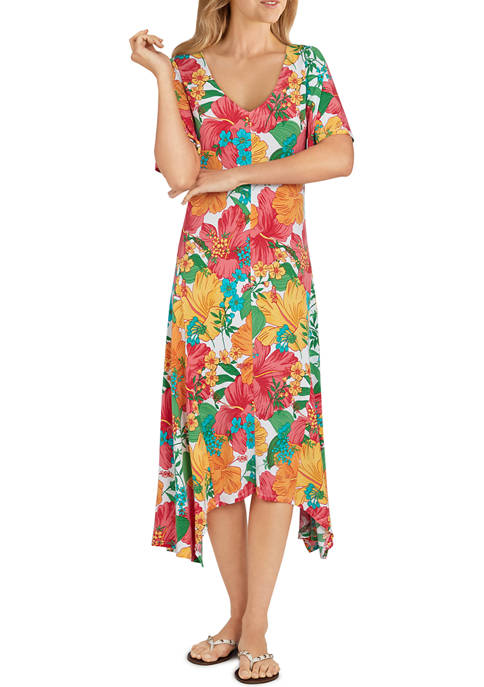 Womens Hot Tropics Tropical V-Neck Hibiscus Dress