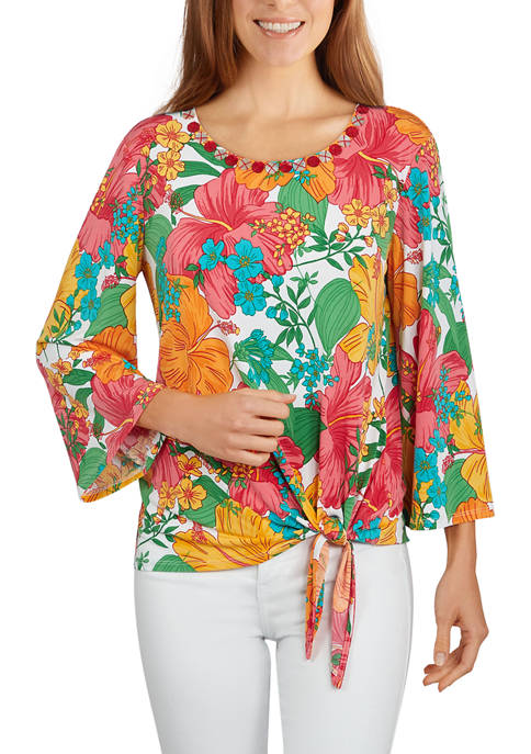 Ruby Rd Petite Hot Tropics Side-Tie Tropical Embellished