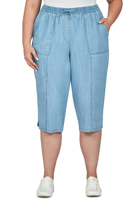 Ruby Rd Plus Size Pull-On Chambray Clam Digger