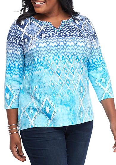 Ruby Rd Plus Size Must Have Printed Ikat Knit Top | Belk
