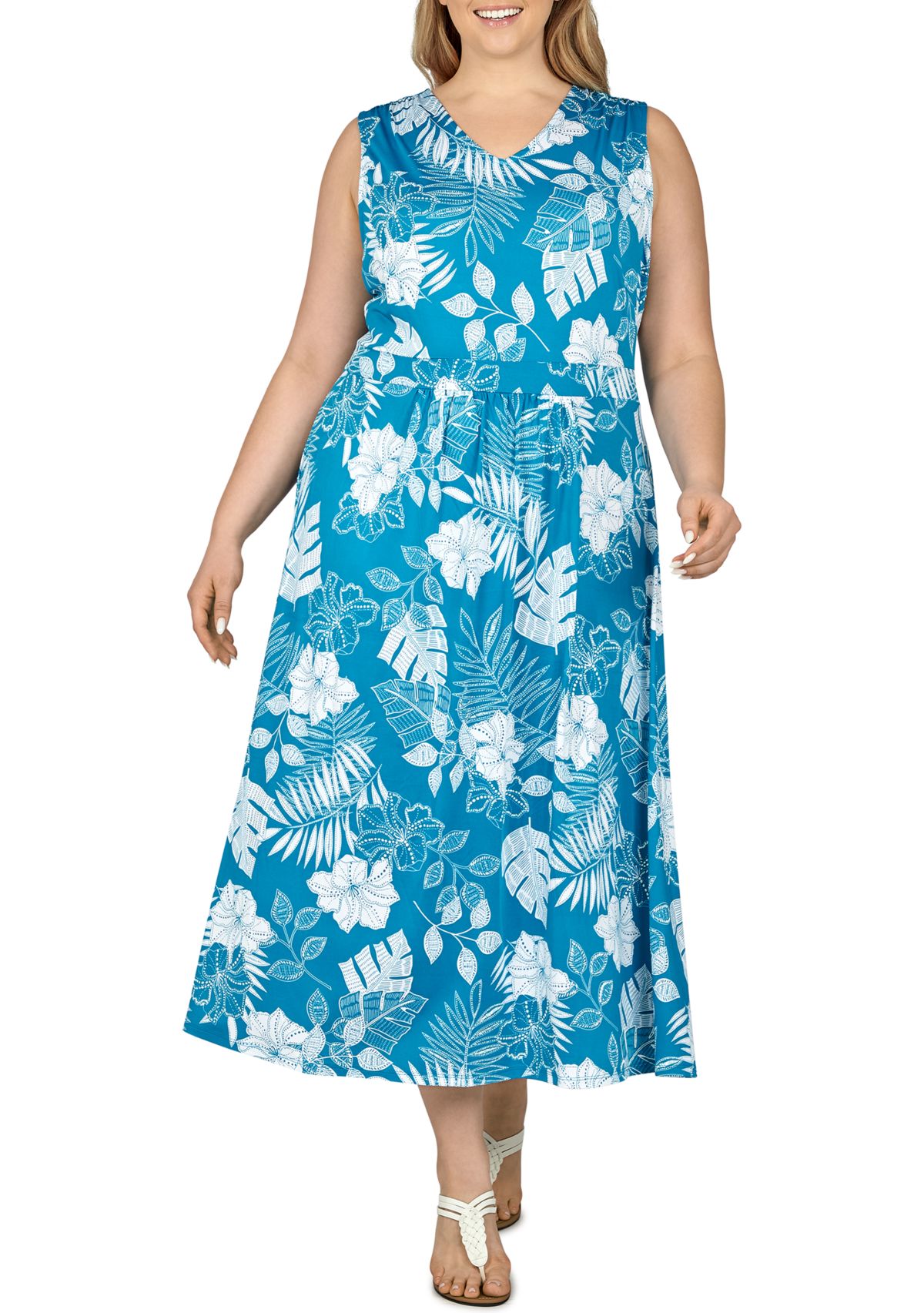 Plus Size Tropical Puff Print Maxi Dress