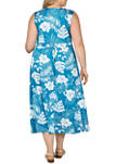 Plus Size Tropical Puff Print Maxi Dress