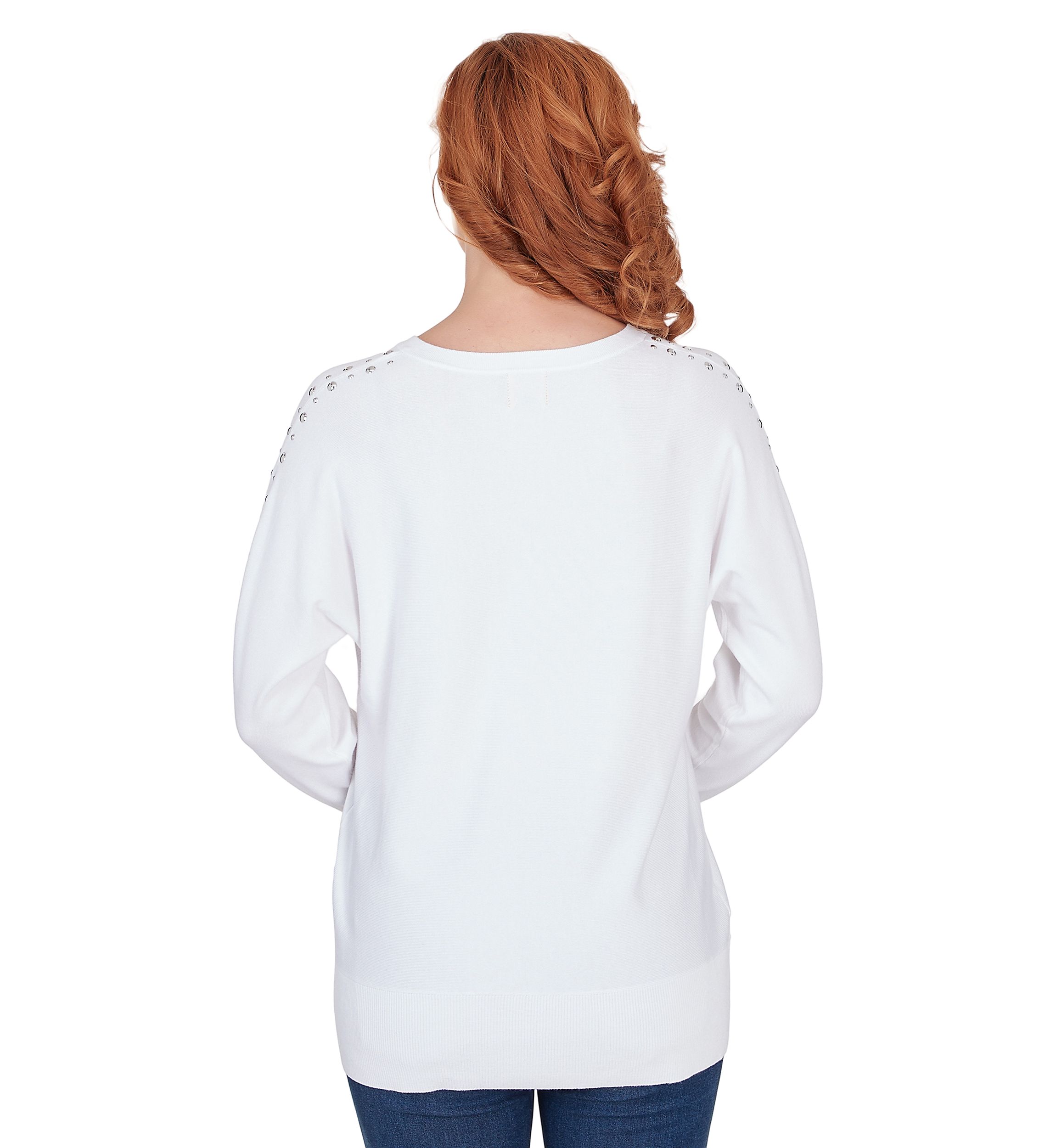 Womens V-Neck Dolman Sleeve Fine Gauge Embellished Sweater