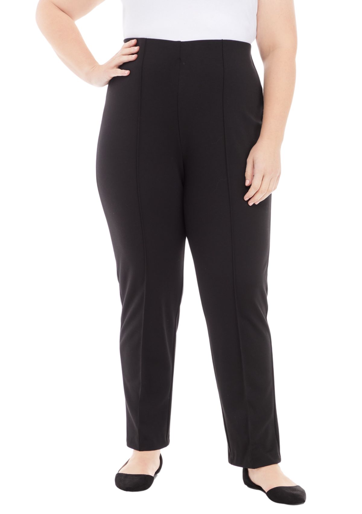 Plus Size Solid Seamed Ponte Pants