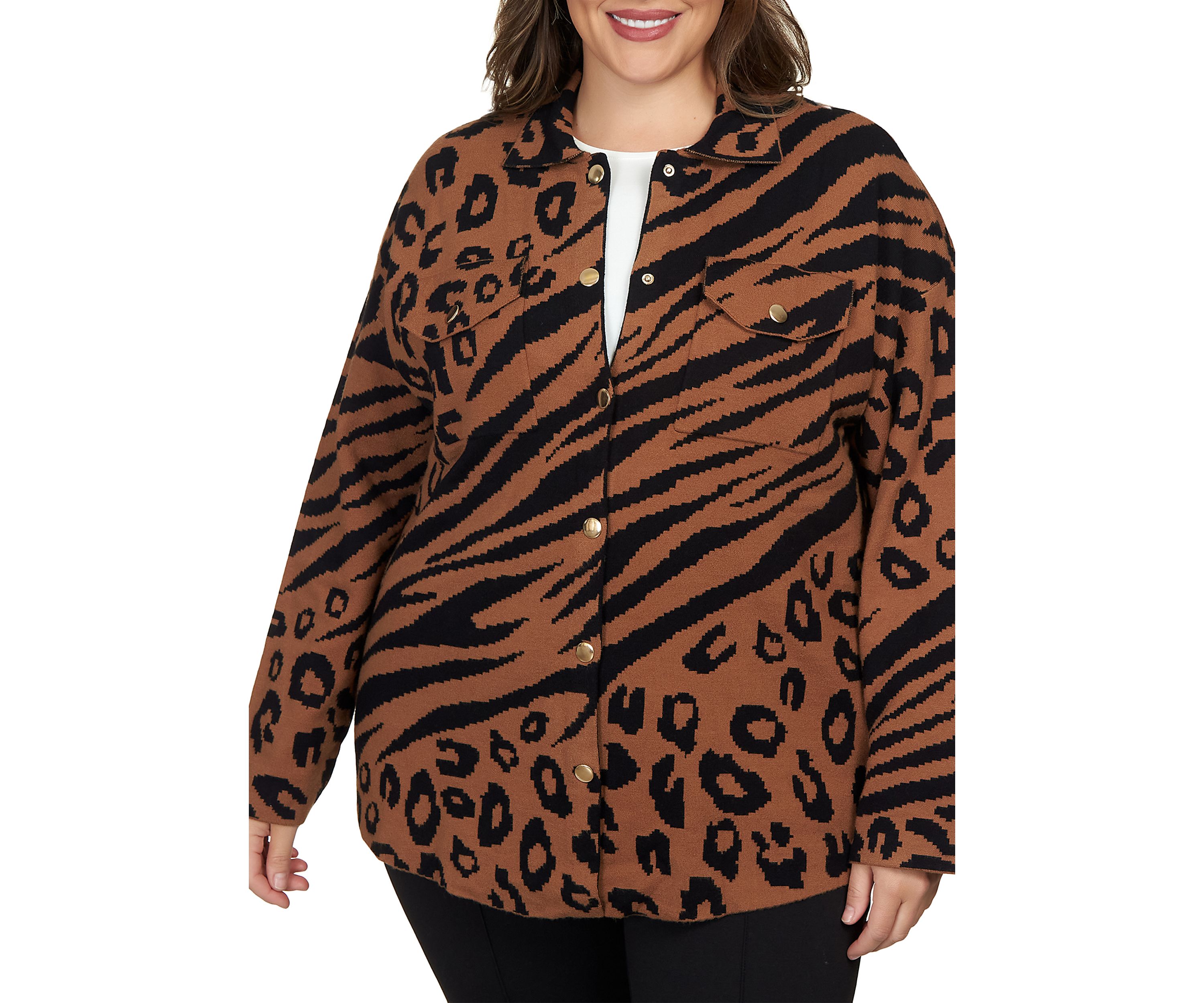 Plus Size Animal Print "Shacket" Sweater Jacket