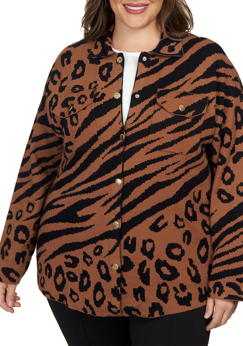 Plus Size Animal Print "Shacket" Sweater Jacket