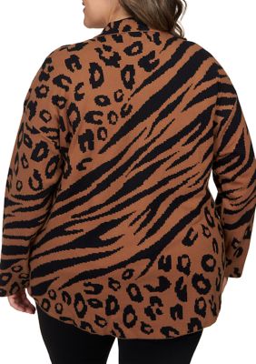 Plus Animal Print "Shacket" Sweater Jacket