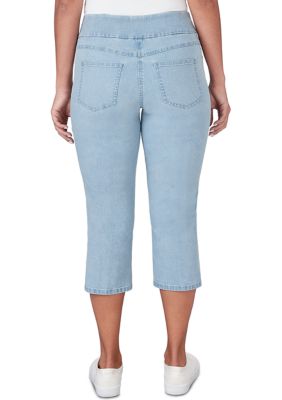 Petite Pull On Denim Capri Pants with Slit Hem