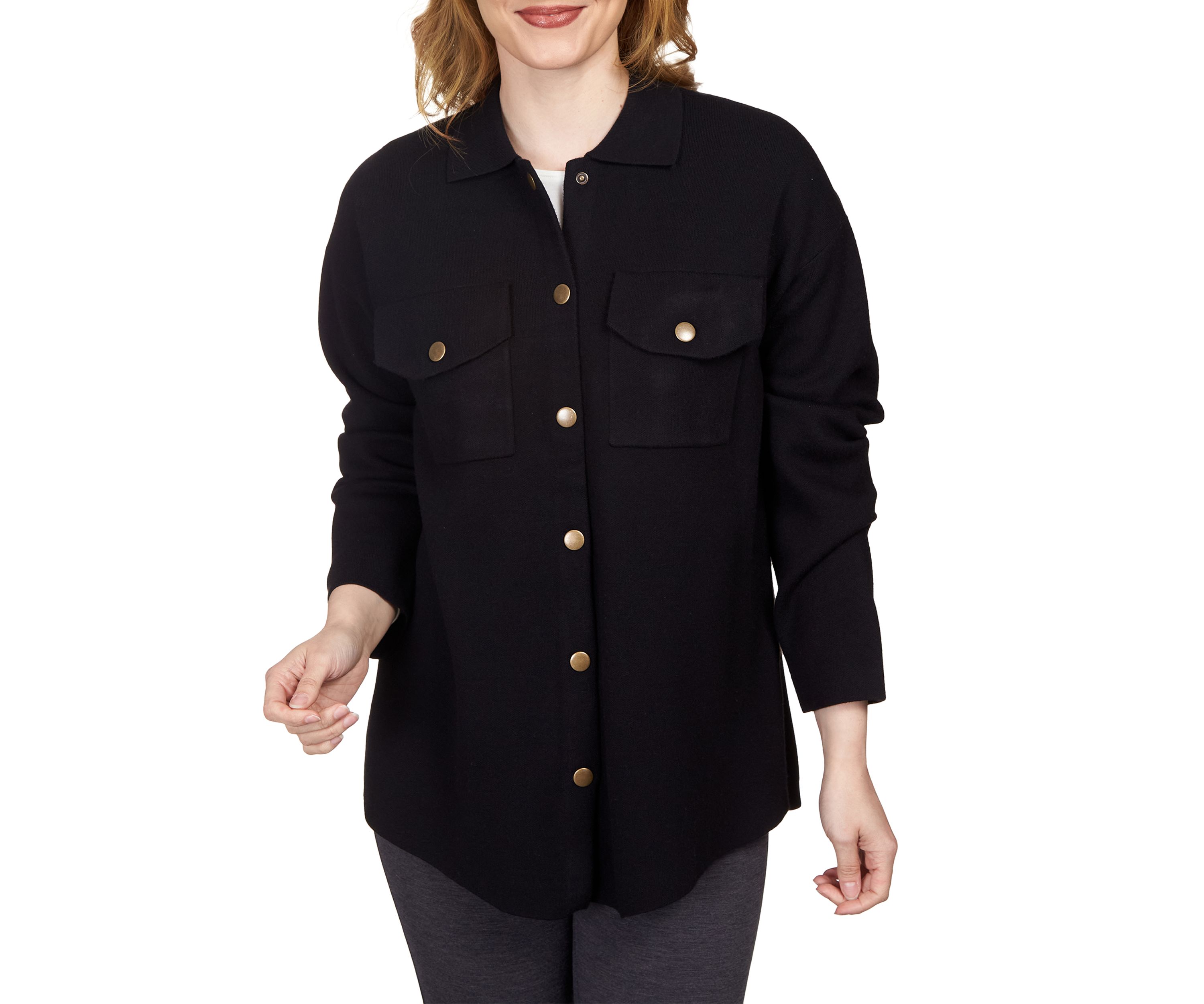 Petite Solid Shacket Sweater Jacket