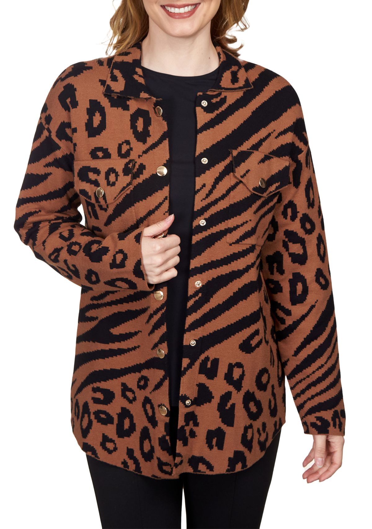 Petite Animal Print Shacket Sweater Jacket