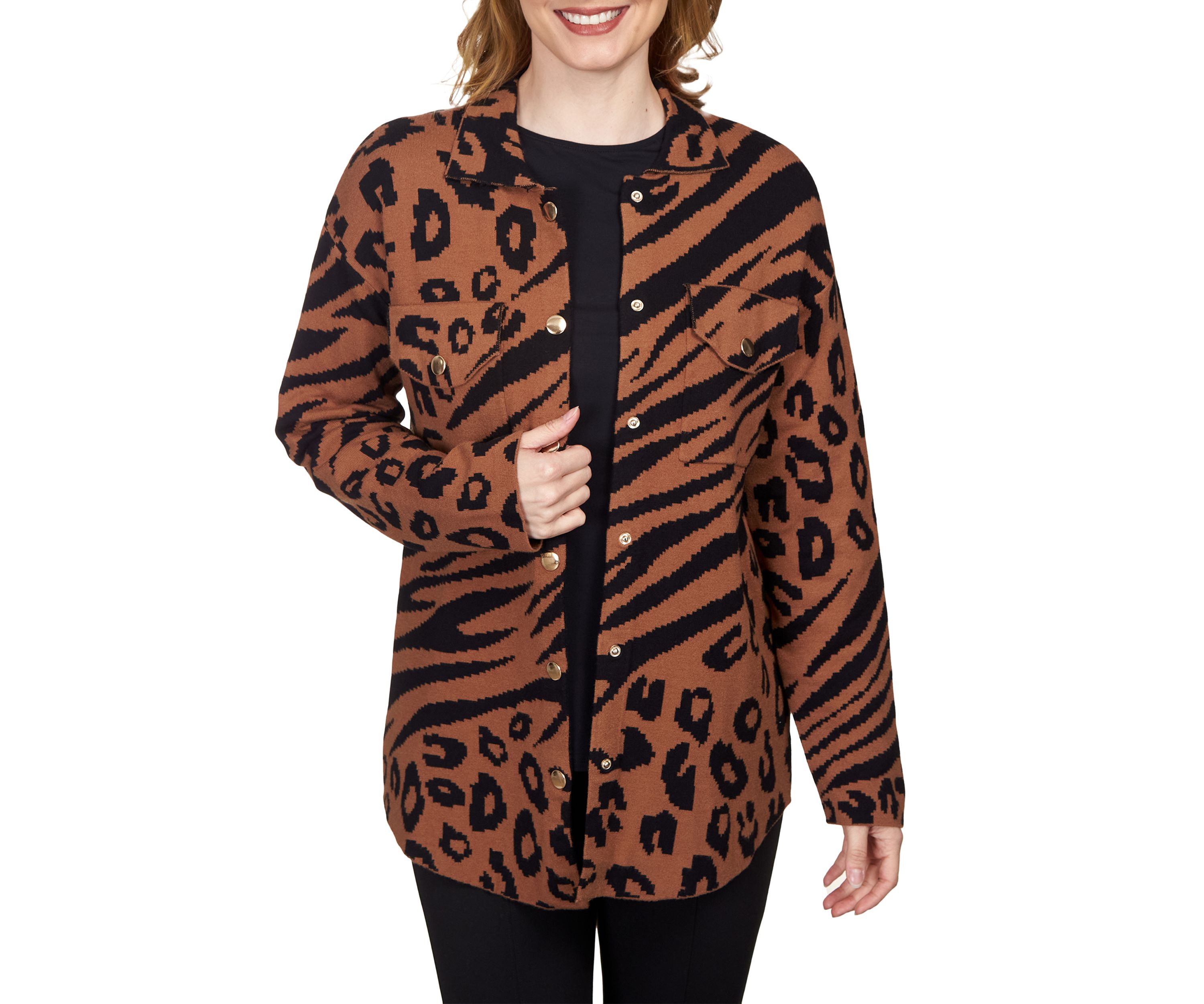 Petite Animal Print Shacket Sweater Jacket