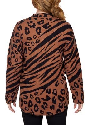 Petite Animal Print Shacket Sweater Jacket