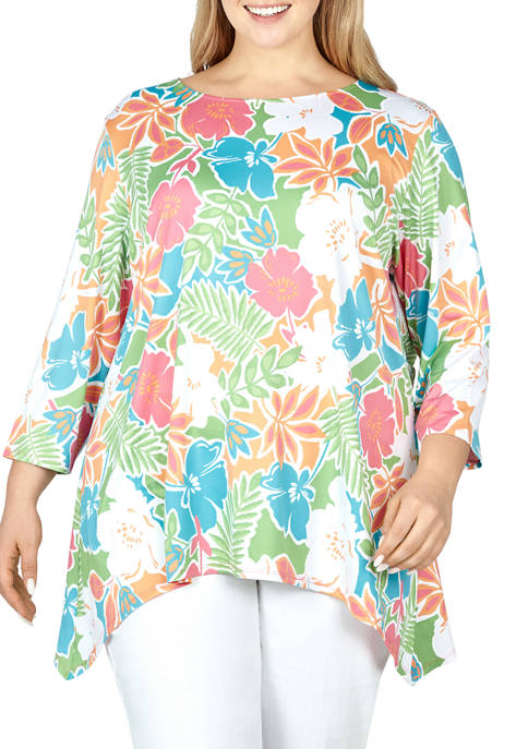Ruby Rd Plus Size Floral Printed Shark Bite