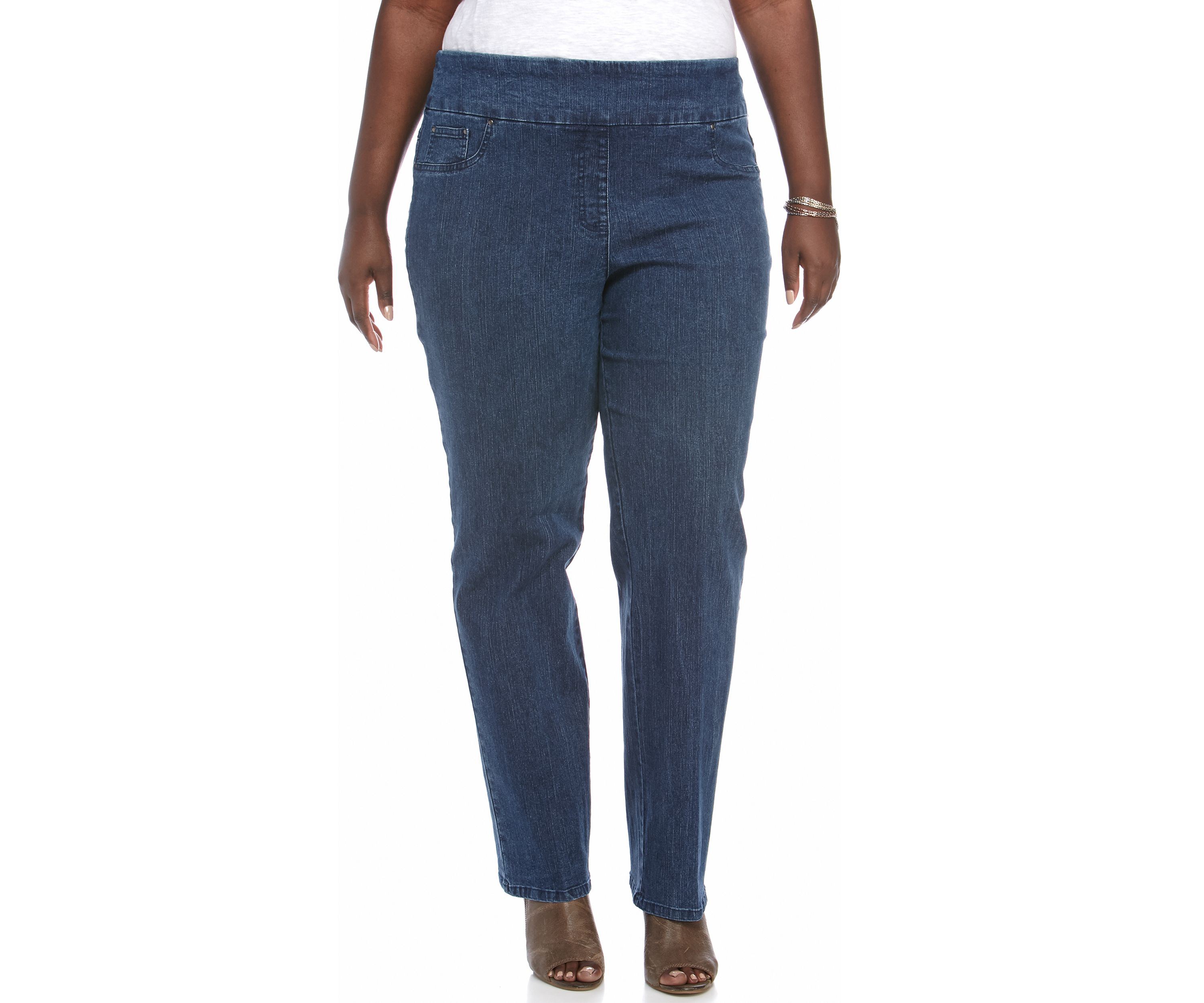 Plus Size Pullover Stretch Denim Pants - Average Length 